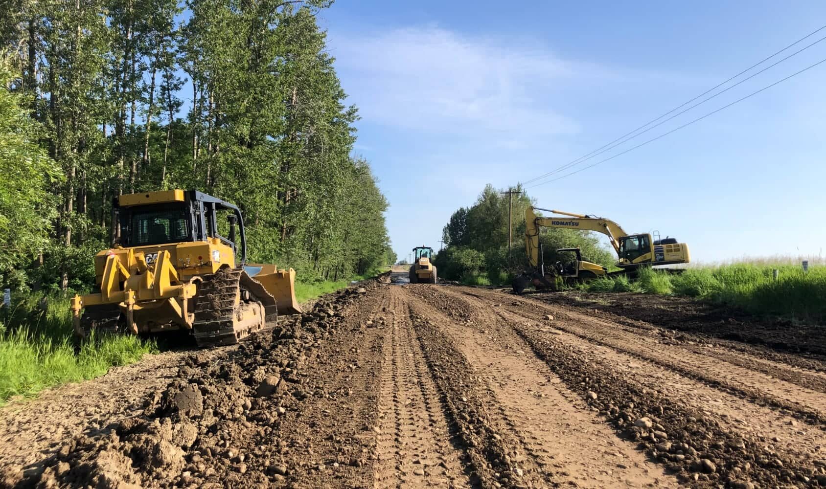 Heavy contruction equipment completing road improvements